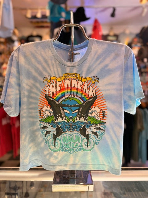 Women's Blue Tie Dye "Livin' the Dream" Crop